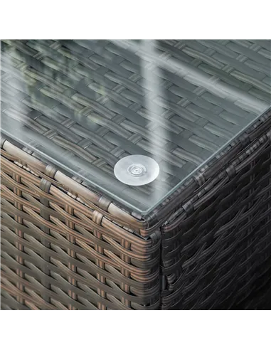 Outsunny PE Rattan Garden Coffee Table with Glass Table Top - Brown