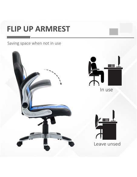 HOMCOM Computer Gaming Chair, Office Desk Swivel Chair, PU Leather Racing Chair with 90° Flip-up Armrest, Adjustable Height and 