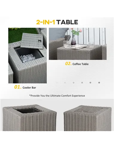 Outsunny 5 Pieces Outdoor PE Rattan Garden Furniture with Cushions, Patio Lounge Adjustable Backrest Chairs, Footstools and Cool