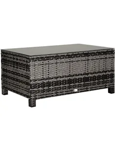 Outsunny PE Rattan Garden Coffee Table, with Glass Table Top - Grey