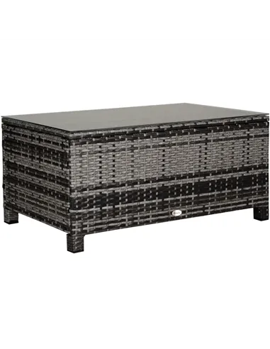 Outsunny PE Rattan Garden Coffee Table, with Glass Table Top - Grey