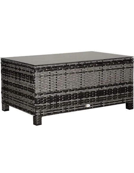 Outsunny PE Rattan Garden Coffee Table, with Glass Table Top - Grey