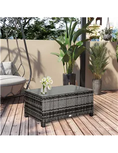 Outsunny PE Rattan Garden Coffee Table, with Glass Table Top - Grey 2