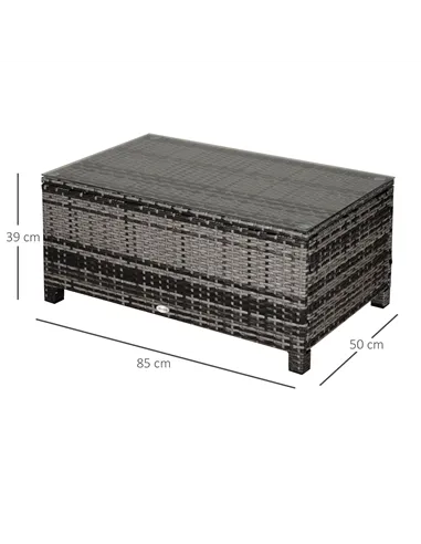 Outsunny PE Rattan Garden Coffee Table, with Glass Table Top - Grey