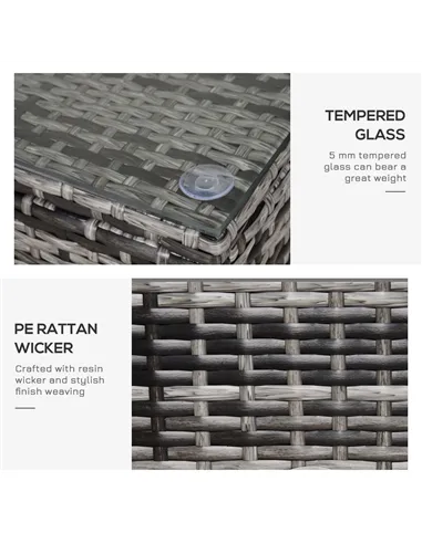 Outsunny PE Rattan Garden Coffee Table, with Glass Table Top - Grey