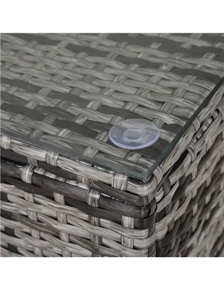 Outsunny PE Rattan Garden Coffee Table, with Glass Table Top - Grey