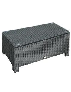 Outsunny PE Rattan Coffee Table, Rectangular Outdoor Coffee Table with Tempered Glass Top, 70 KG Capacity for Garden, Balcony, T