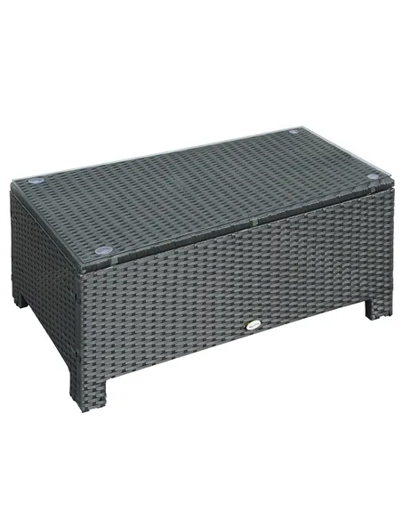 Outsunny PE Rattan Coffee Table, Rectangular Outdoor Coffee Table with Tempered Glass Top, 70 KG Capacity for Garden, Balcony, T