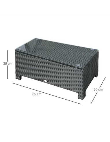 Outsunny PE Rattan Coffee Table, Rectangular Outdoor Coffee Table with Tempered Glass Top, 70 KG Capacity for Garden, Balcony, T