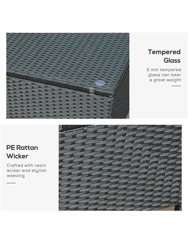 Outsunny PE Rattan Coffee Table, Rectangular Outdoor Coffee Table with Tempered Glass Top, 70 KG Capacity for Garden, Balcony, T