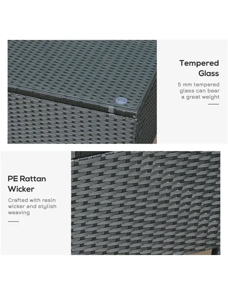 Outsunny PE Rattan Coffee Table, Rectangular Outdoor Coffee Table with Tempered Glass Top, 70 KG Capacity for Garden, Balcony, T