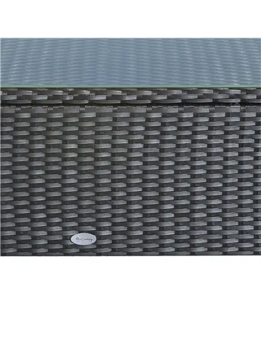 Outsunny PE Rattan Coffee Table, Rectangular Outdoor Coffee Table with Tempered Glass Top, 70 KG Capacity for Garden, Balcony, T