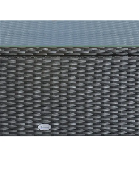 Outsunny PE Rattan Coffee Table, Rectangular Outdoor Coffee Table with Tempered Glass Top, 70 KG Capacity for Garden, Balcony, T