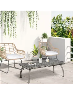 Outsunny PE Wicker Rattan Garden Coffee Table - Mixed Grey 2