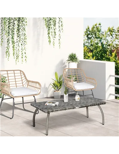Outsunny PE Wicker Rattan Garden Coffee Table - Mixed Grey