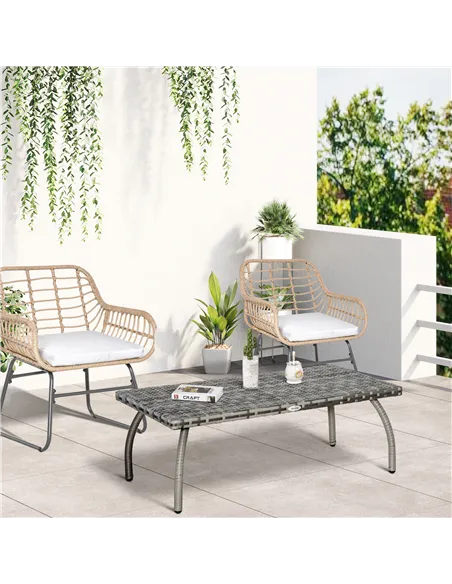 Outsunny PE Wicker Rattan Garden Coffee Table - Mixed Grey