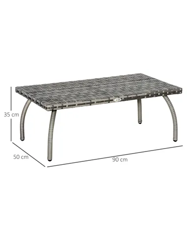 Outsunny PE Wicker Rattan Garden Coffee Table - Mixed Grey