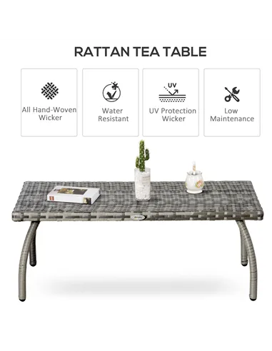 Outsunny PE Wicker Rattan Garden Coffee Table - Mixed Grey