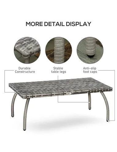 Outsunny PE Wicker Rattan Garden Coffee Table - Mixed Grey
