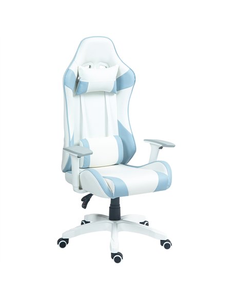HOMCOM Faux Leather Colour Block Gaming Chair, with 135° Reclining Back - Blue/White