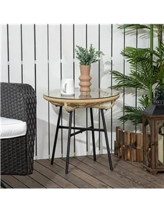 Outsunny Rattan Side Table, Round Outdoor Coffee Table, with Round PE Rattan and Tempered Glass Tabletop for Patio, Garden, Balc 2
