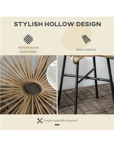 Outsunny Rattan Side Table, Round Outdoor Coffee Table, with Round PE Rattan and Tempered Glass Tabletop for Patio, Garden, Balc