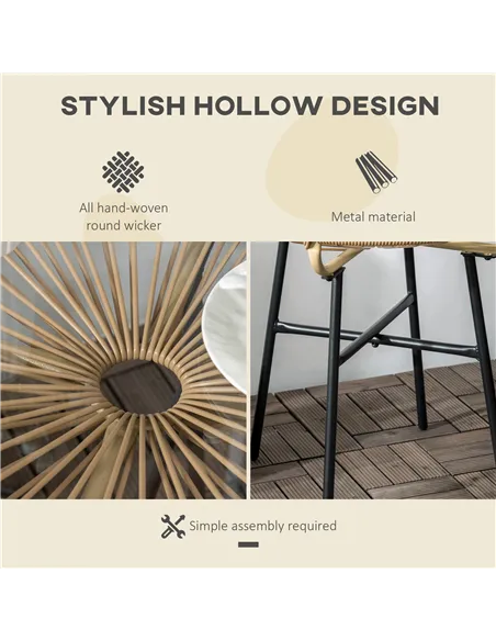 Outsunny Rattan Side Table, Round Outdoor Coffee Table, with Round PE Rattan and Tempered Glass Tabletop for Patio, Garden, Balc