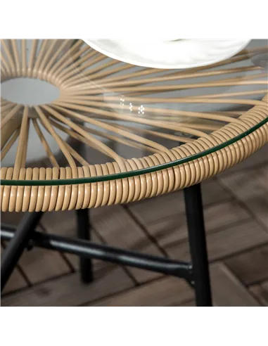 Outsunny Rattan Side Table, Round Outdoor Coffee Table, with Round PE Rattan and Tempered Glass Tabletop for Patio, Garden, Balc