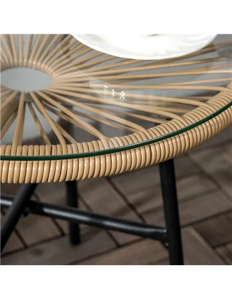 Outsunny Rattan Side Table, Round Outdoor Coffee Table, with Round PE Rattan and Tempered Glass Tabletop for Patio, Garden, Balc