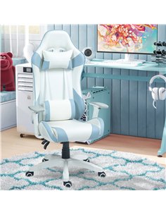 HOMCOM Faux Leather Colour Block Gaming Chair, with 135° Reclining Back - Blue/White 2