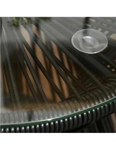 Outsunny Round End Table, Rattan Side Table, Hollow Drum Design Coffee Table w/ Glass Tabletop for Patio, Garden, Balcony Black