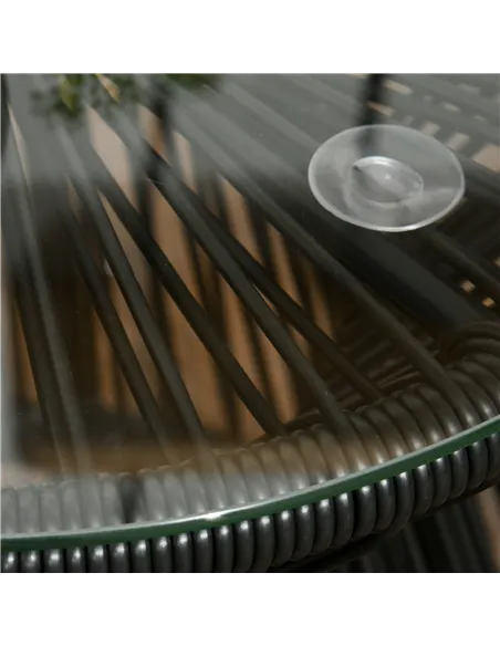 Outsunny Round End Table, Rattan Side Table, Hollow Drum Design Coffee Table w/ Glass Tabletop for Patio, Garden, Balcony Black