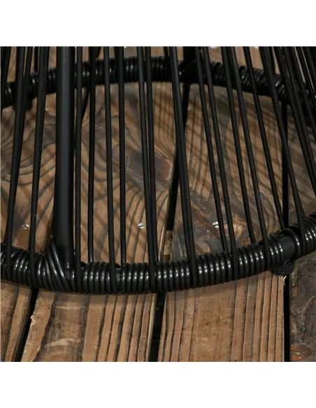 Outsunny Round End Table, Rattan Side Table, Hollow Drum Design Coffee Table w/ Glass Tabletop for Patio, Garden, Balcony Black