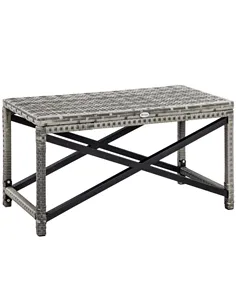Outsunny Outdoor Coffee Table, Garden PE Rattan Side Table with Plastic Board Under the Full Woven Table Top and X-Shape Frame f