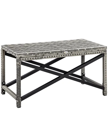 Outsunny Outdoor Coffee Table, Garden PE Rattan Side Table with Plastic Board Under the Full Woven Table Top and X-Shape Frame f