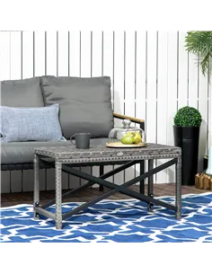 Outsunny Outdoor Coffee Table, Garden PE Rattan Side Table with Plastic Board Under the Full Woven Table Top and X-Shape Frame f 2