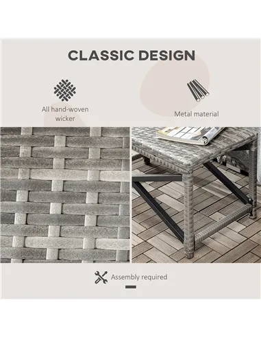 Outsunny Outdoor Coffee Table, Garden PE Rattan Side Table with Plastic Board Under the Full Woven Table Top and X-Shape Frame f