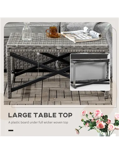 Outsunny Outdoor Coffee Table, Garden PE Rattan Side Table with Plastic Board Under the Full Woven Table Top and X-Shape Frame f