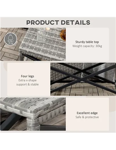 Outsunny Outdoor Coffee Table, Garden PE Rattan Side Table with Plastic Board Under the Full Woven Table Top and X-Shape Frame f