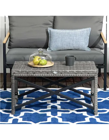 Outsunny Outdoor Coffee Table, Garden PE Rattan Side Table with Plastic Board Under the Full Woven Table Top and X-Shape Frame f