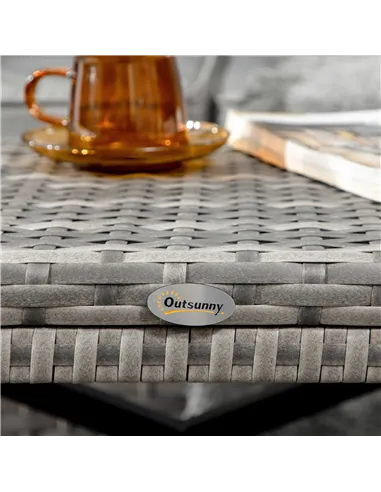 Outsunny Outdoor Coffee Table, Garden PE Rattan Side Table with Plastic Board Under the Full Woven Table Top and X-Shape Frame f