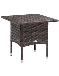 Outsunny Outdoor Rattan Side Table Coffee Table with Plastic Board, Full Woven Table Top for Patio, Garden, Balcony, Mixed Brown