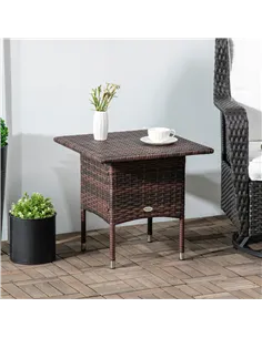 Outsunny Outdoor Rattan Side Table Coffee Table with Plastic Board, Full Woven Table Top for Patio, Garden, Balcony, Mixed Brown 2