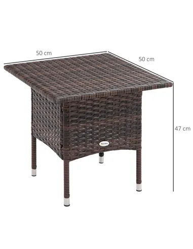 Outsunny Outdoor Rattan Side Table Coffee Table with Plastic Board, Full Woven Table Top for Patio, Garden, Balcony, Mixed Brown