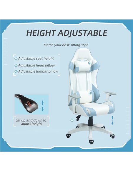 HOMCOM Faux Leather Colour Block Gaming Chair, with 135° Reclining Back - Blue/White