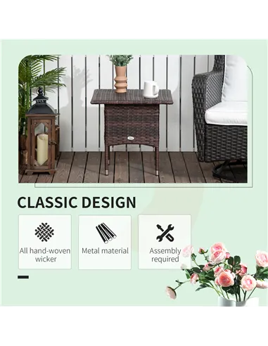 Outsunny Outdoor Rattan Side Table Coffee Table with Plastic Board, Full Woven Table Top for Patio, Garden, Balcony, Mixed Brown