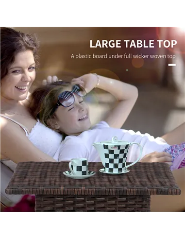 Outsunny Outdoor Rattan Side Table Coffee Table with Plastic Board, Full Woven Table Top for Patio, Garden, Balcony, Mixed Brown