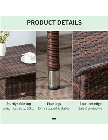 Outsunny Outdoor Rattan Side Table Coffee Table with Plastic Board, Full Woven Table Top for Patio, Garden, Balcony, Mixed Brown