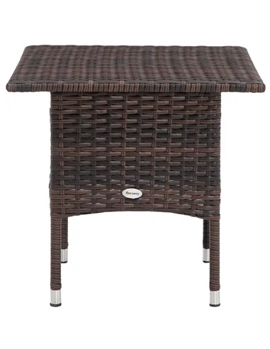 Outsunny Outdoor Rattan Side Table Coffee Table with Plastic Board, Full Woven Table Top for Patio, Garden, Balcony, Mixed Brown