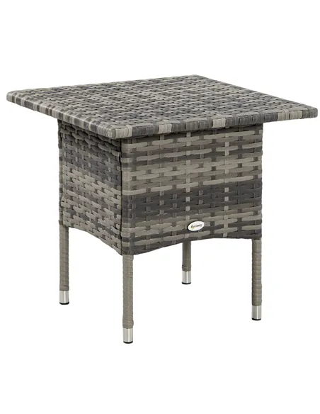 Outsunny Rattan Side Table, Outdoor Coffee Table with Plastic Board Under the Full Woven Table Top for Patio, Garden, Balcony, M